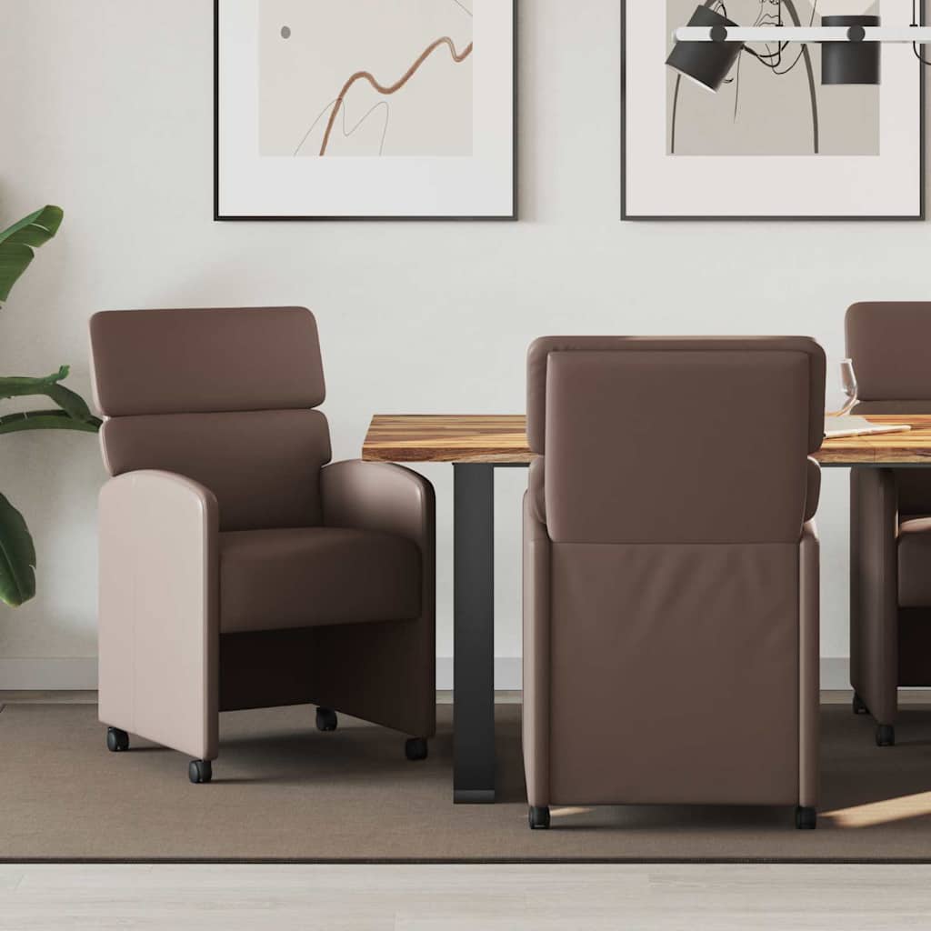 Spisebordsstole med hjul 2 pcs Brun 58 x 65 x 98 cm Kunstlæder