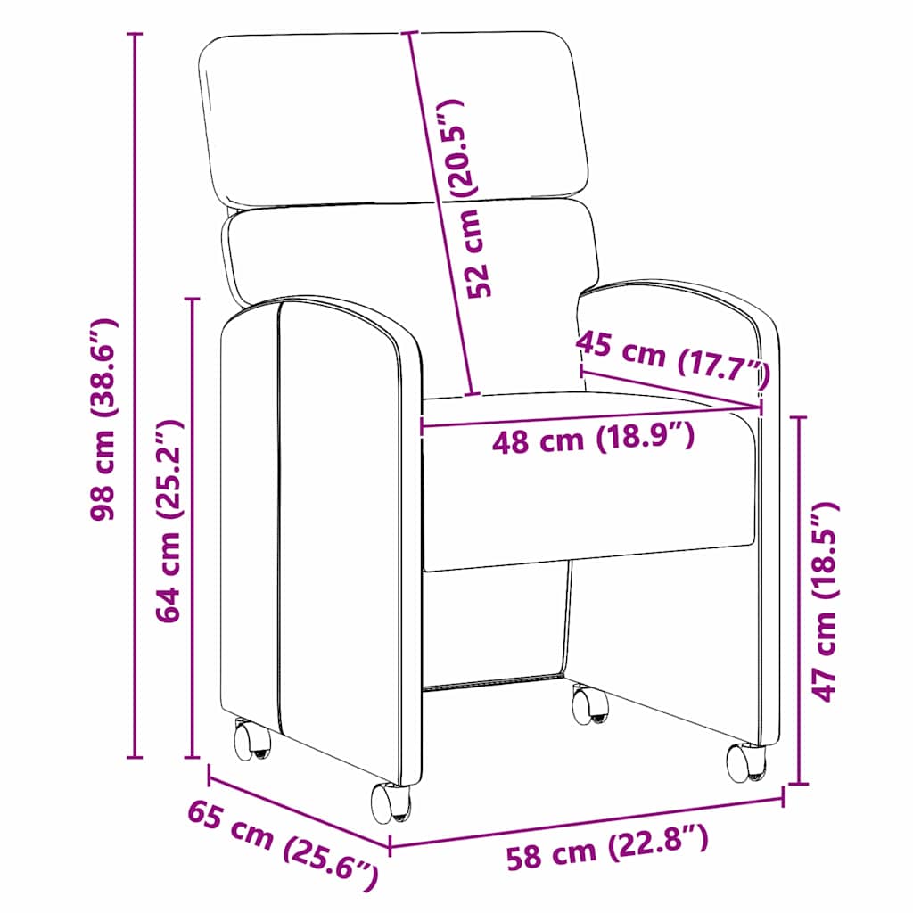 Spisebordsstole med hjul 2 pcs Brun 58 x 65 x 98 cm Kunstlæder