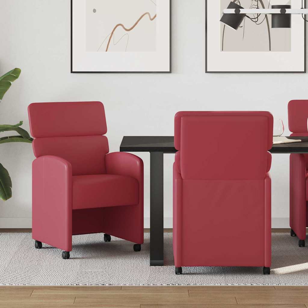 Spisebordsstole med hjul med hjul 2 pcs Vinrød 58 x 65 x 98 cm