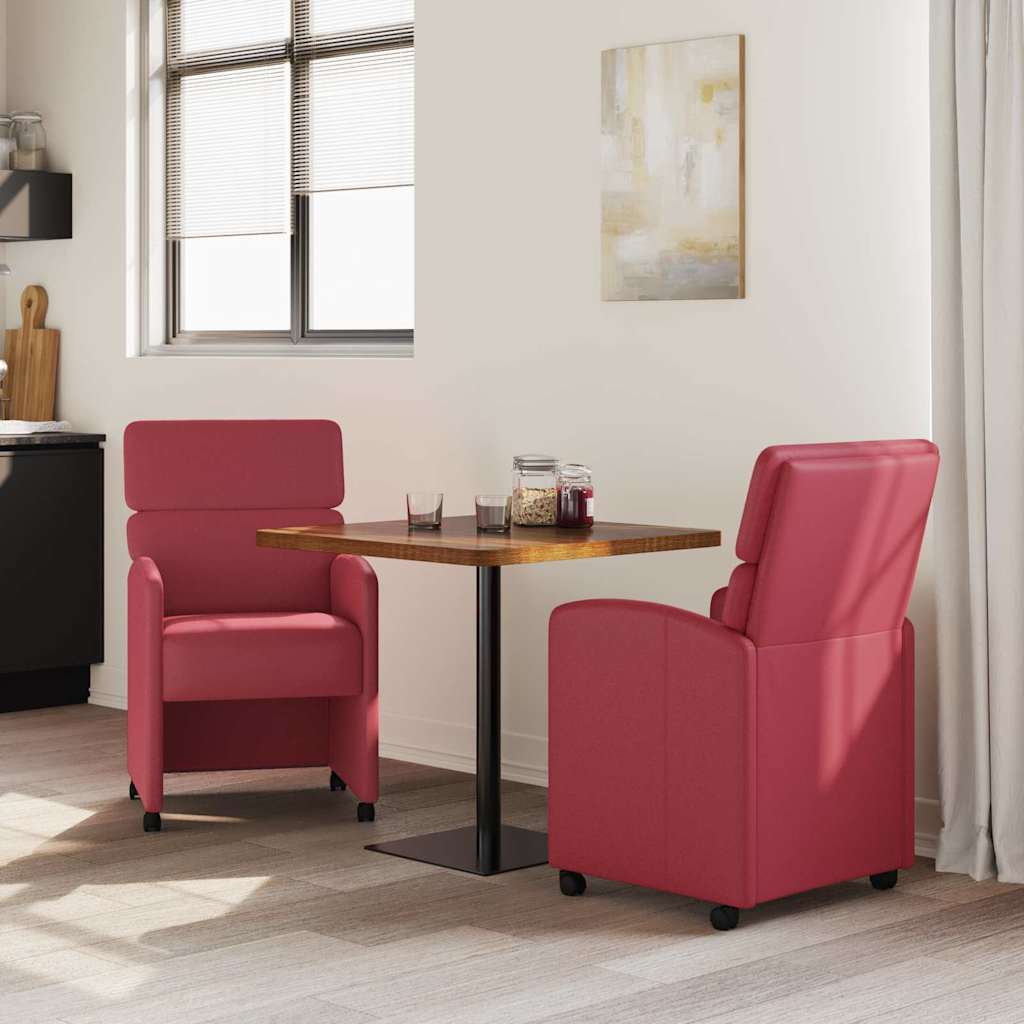 Spisebordsstole med hjul med hjul 2 pcs Vinrød 58 x 65 x 98 cm