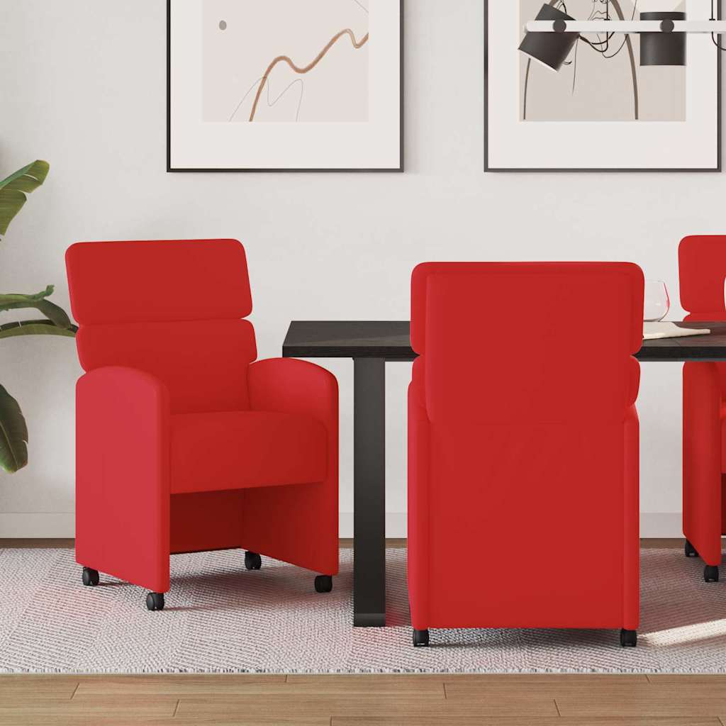 Spisebordsstole med hjul 2 pcs Rød 58 x 65 x 98 cm Kunstlæder