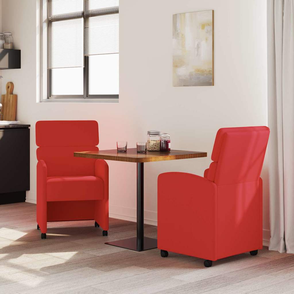 Spisebordsstole med hjul 2 pcs Rød 58 x 65 x 98 cm Kunstlæder