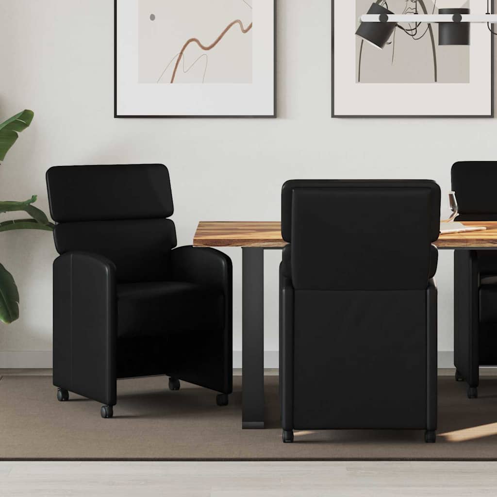 Spisebordsstole med hjul 2 pcs Sort 58 x 65 x 98 cm Kunstlæder