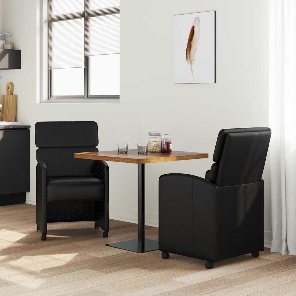 Spisebordsstole med hjul 2 pcs Sort 58 x 65 x 98 cm Kunstlæder