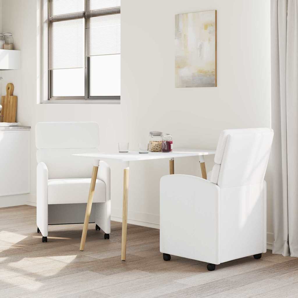 Spisebordsstole med hjul 2 pcs Hvid 58 x 65 x 98 cm Kunstlæder