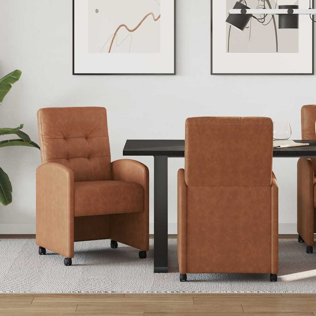 Spisebordsstole med hjul 2 pcs Brun 58 x 67 x 97 cm Kunstlæder