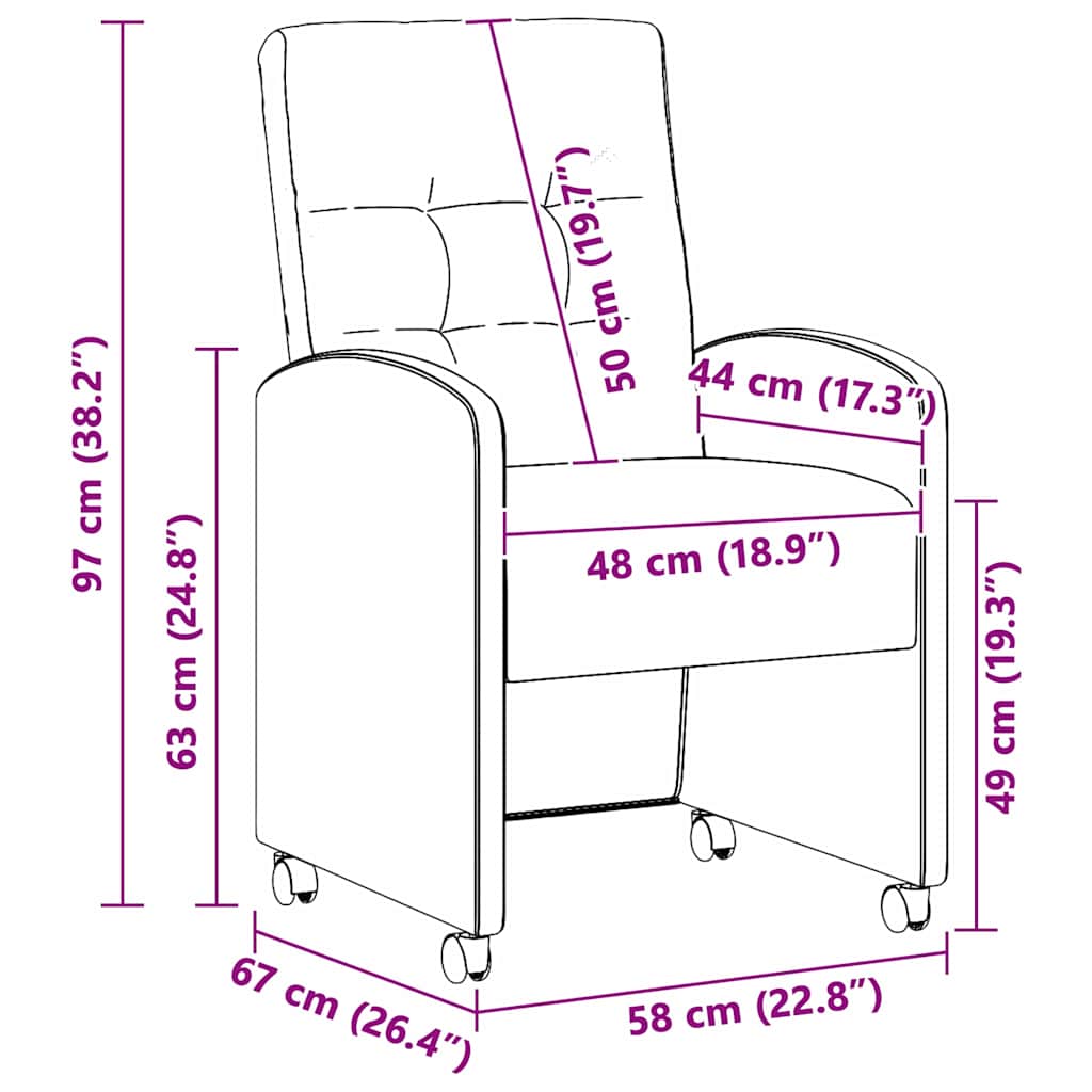 Spisebordsstole med hjul med hjul 2 pcs Brun 58 x 67 x 97 cm