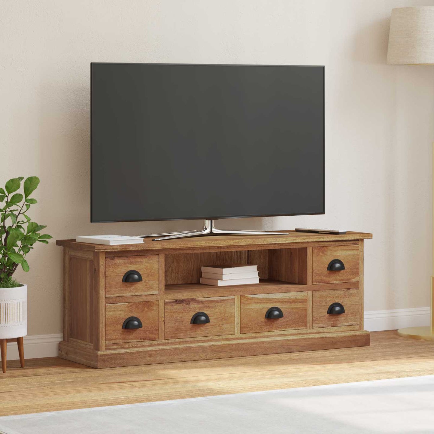 TV-bord med skuffe Naturfarvet 110 x 30 x 40 cm Massiv Teaktræ
