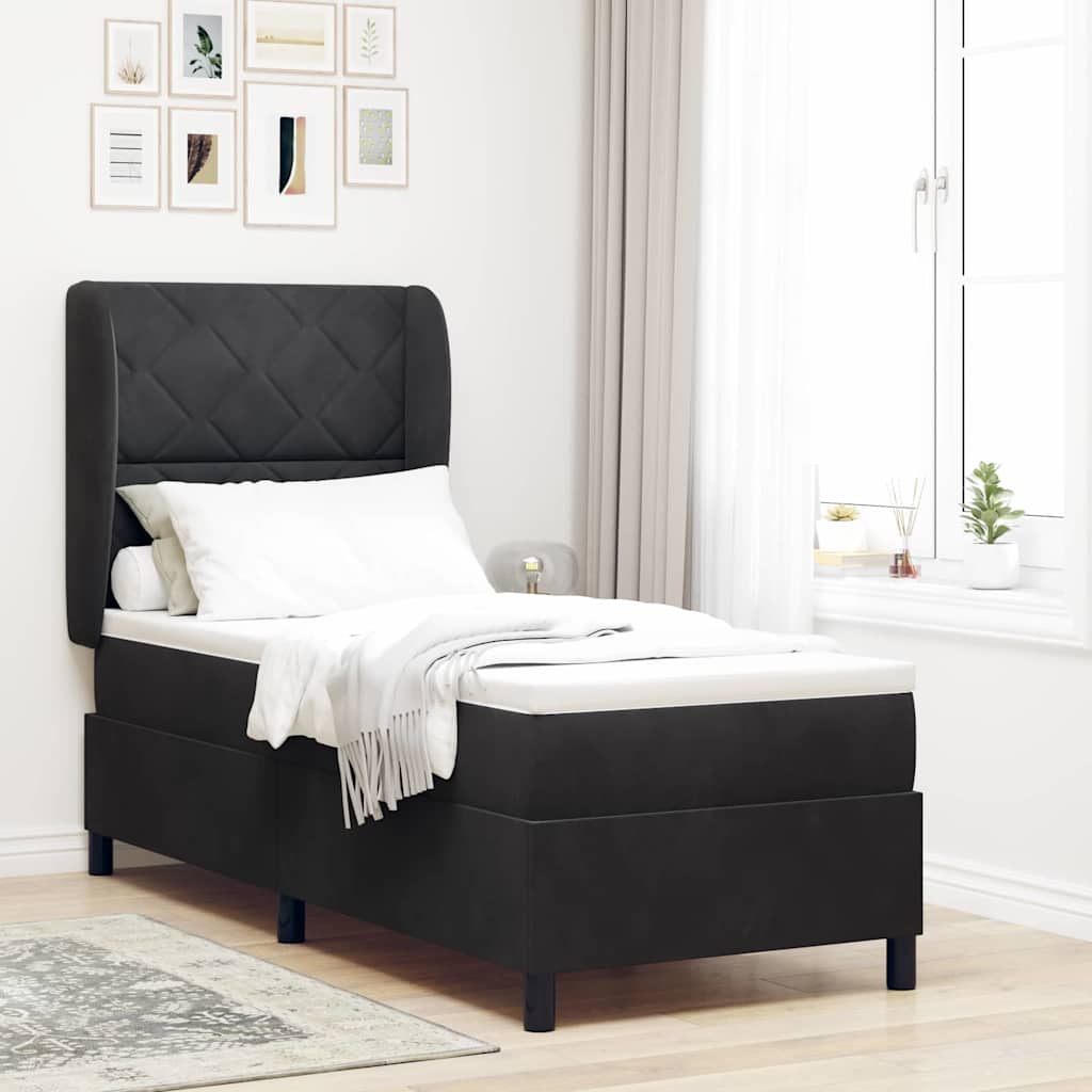 Box spring seng med hovedgærde Sort 200 x 80 cm Fløjl