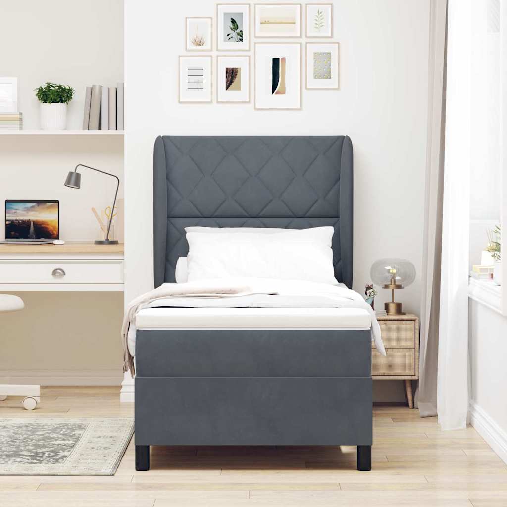 Box spring seng med pude Mørkegrå 190 x 90 cm Fløjl