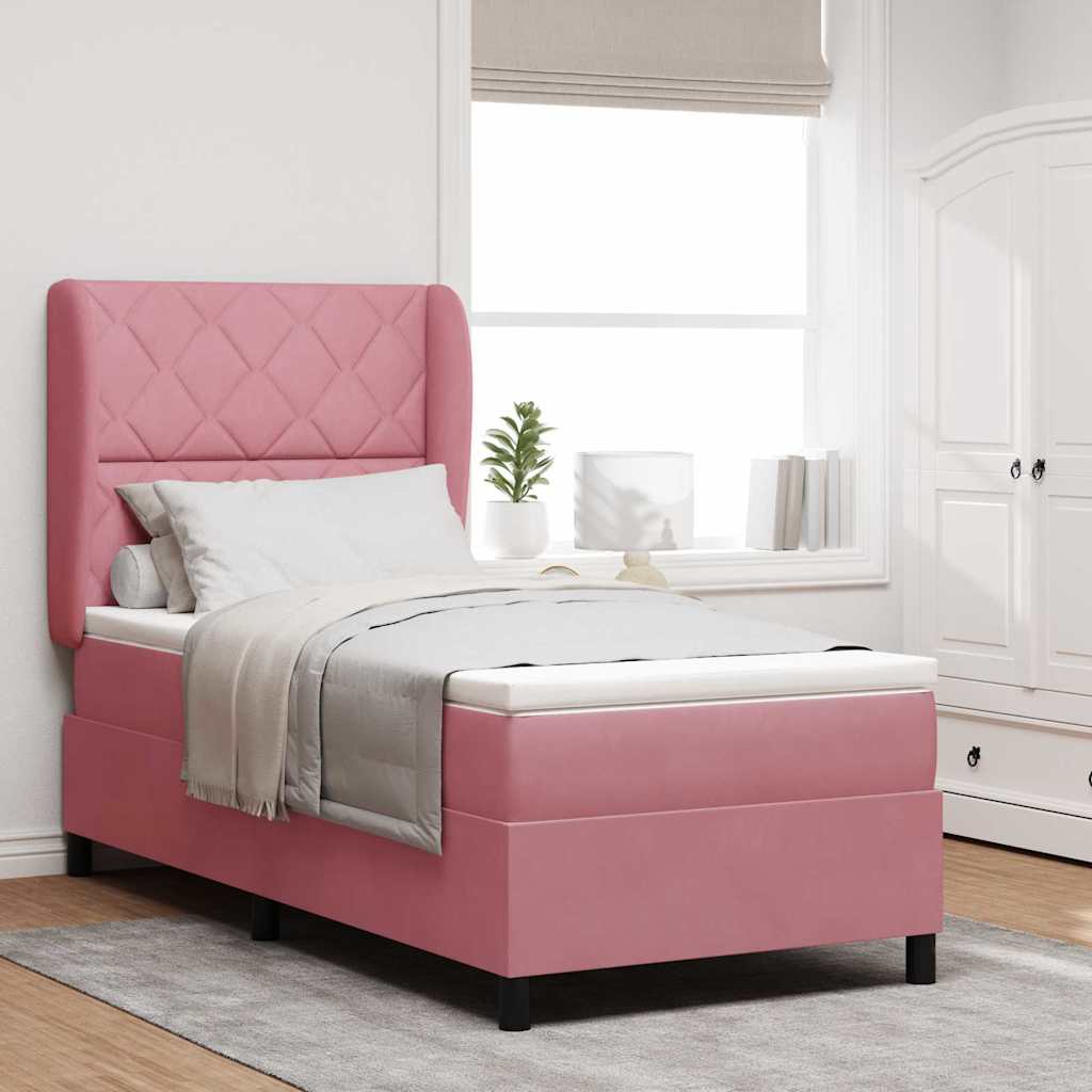 Box spring seng med hovedgærde Lyserød 190 x 90 cm Fløjl