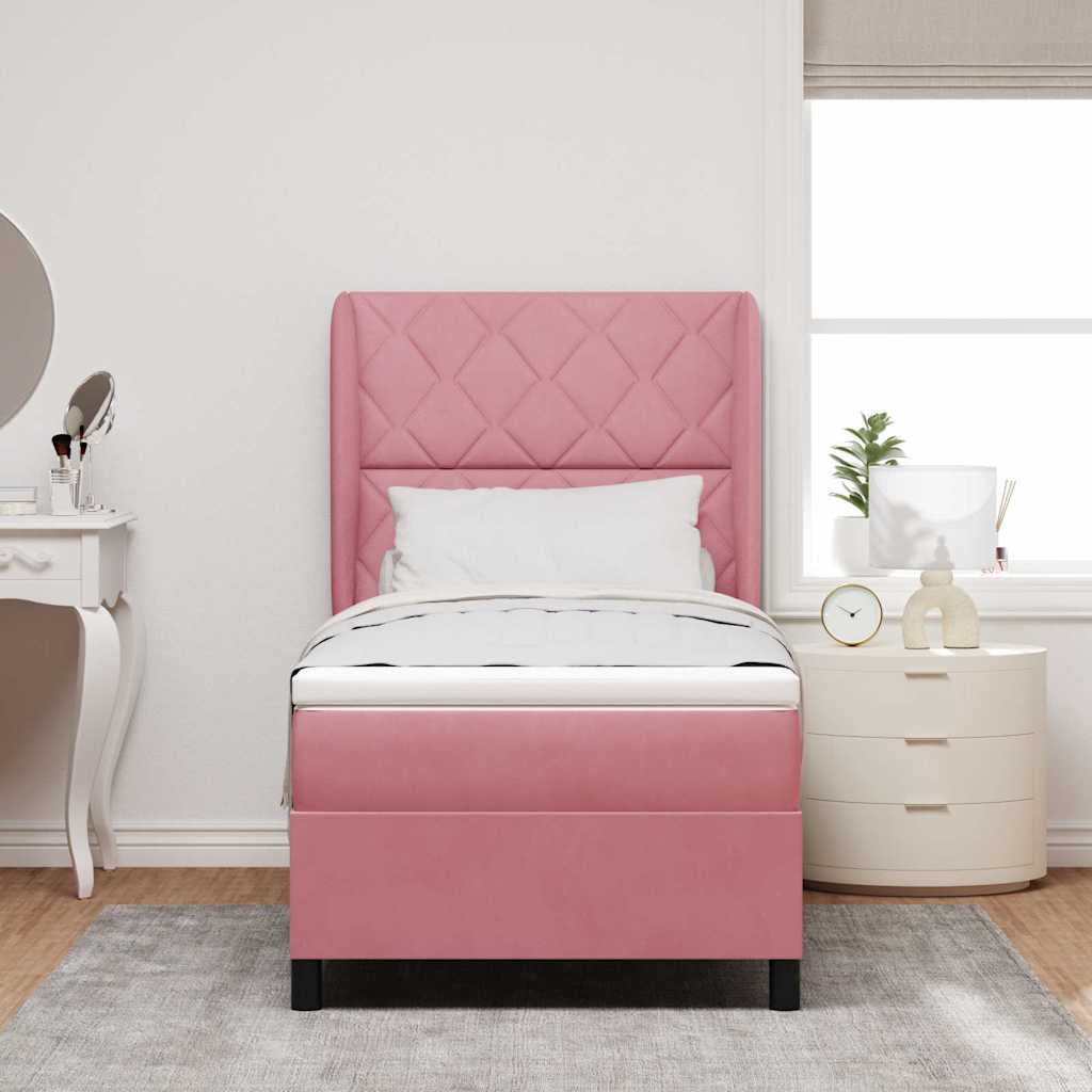 Box spring seng med hovedgærde Lyserød 190 x 90 cm Fløjl