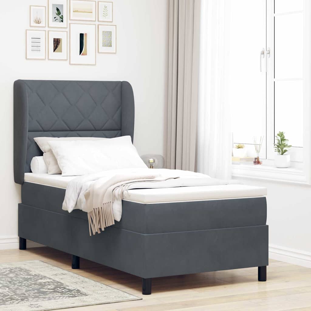 Box spring seng med hovedgærde Mørkegrå 200 x 100 cm Fløjl