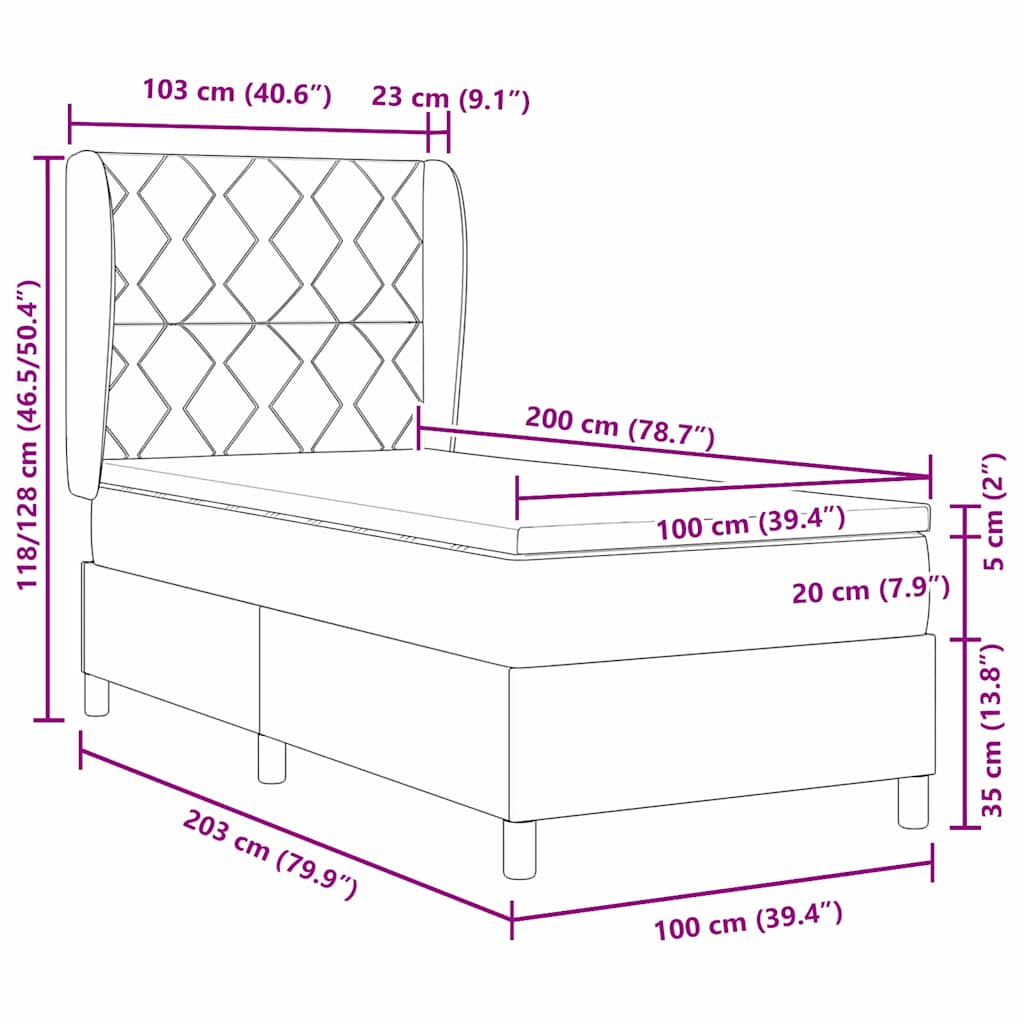 Box spring seng med hovedgærde Mørkegrå 200 x 100 cm Fløjl
