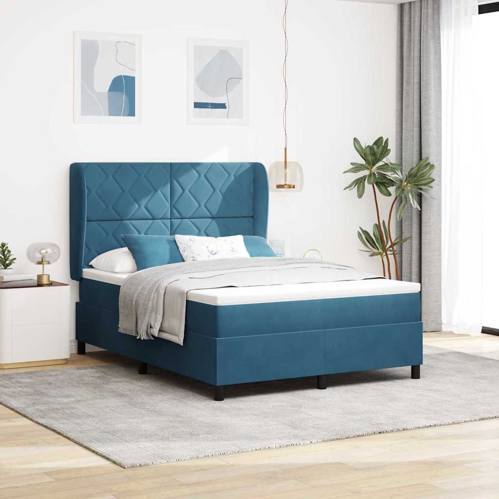 Box spring seng med hovedgærde Mørk blå 190 x 140 cm Fløjl