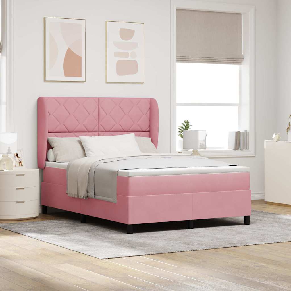 Box spring seng med hovedgærde Lyserød 190 x 140 cm Fløjl