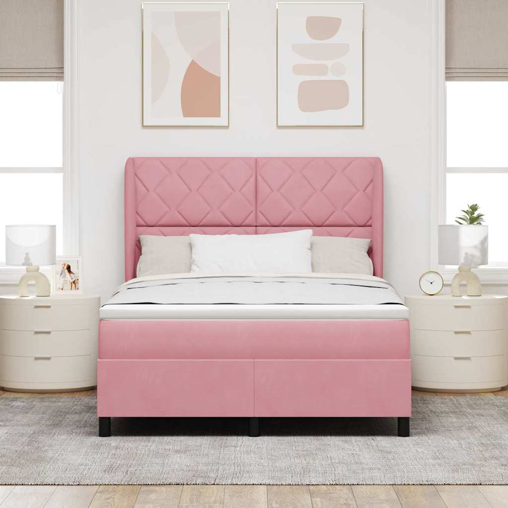Box spring seng med hovedgærde Lyserød 190 x 140 cm Fløjl