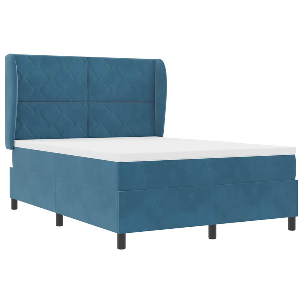 Box spring seng med hovedgærde Mørk blå 200 x 140 cm Fløjl