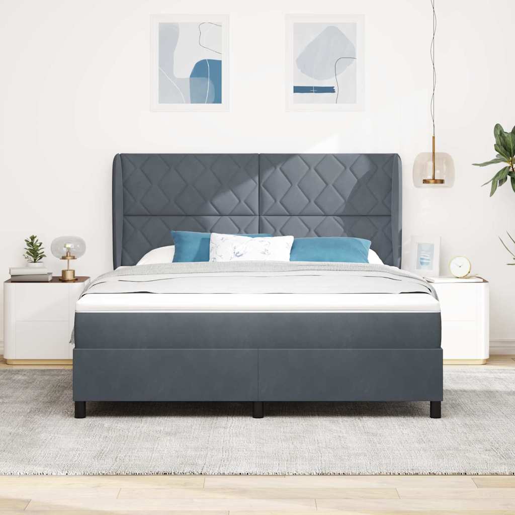 Box spring seng med hovedgærde Mørkegrå 200 x 180 cm Fløjl