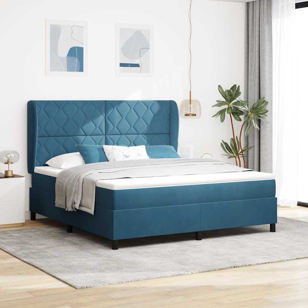 Box spring seng med hovedgærde Mørk blå 200 x 180 cm Fløjl