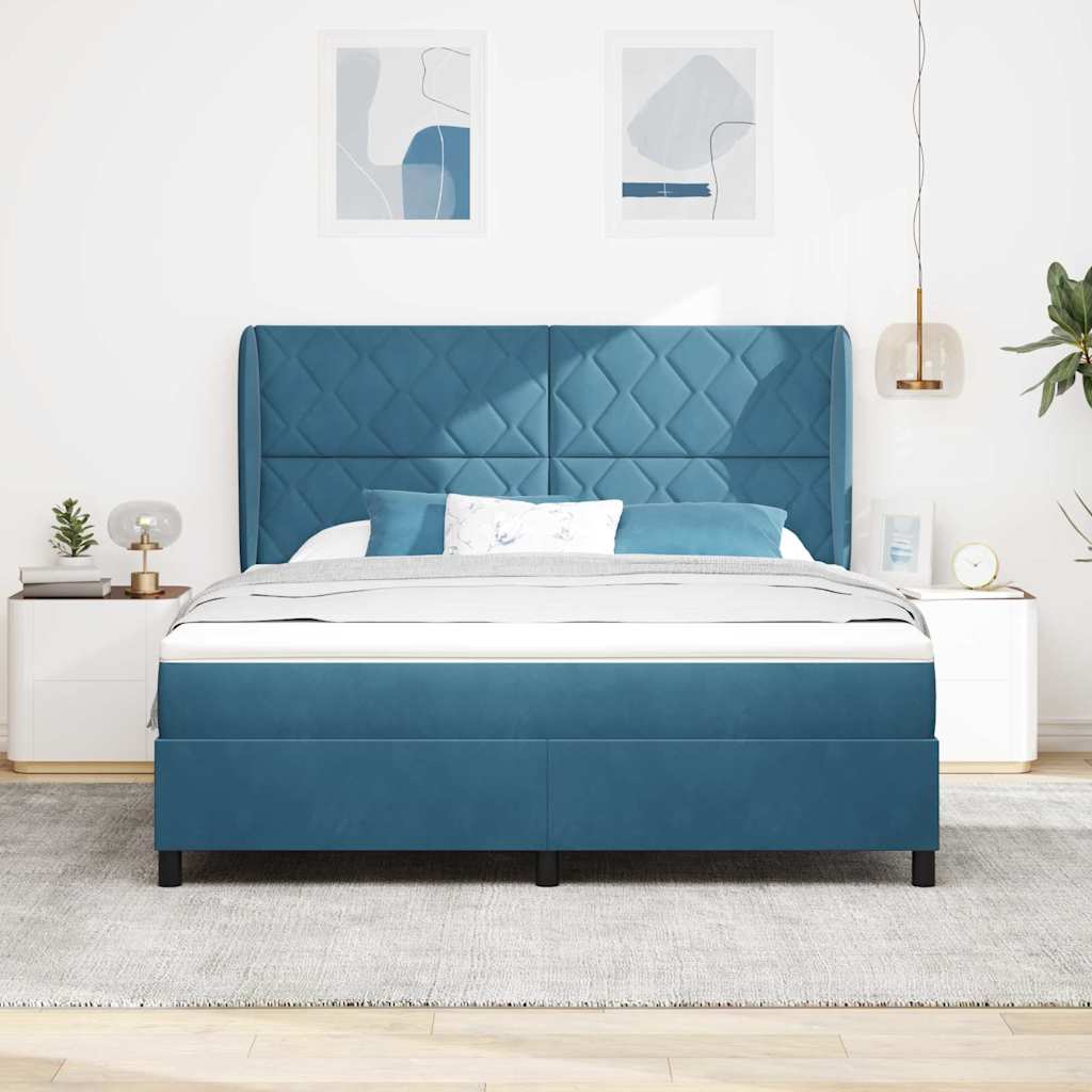Box spring seng med hovedgærde Mørk blå 200 x 180 cm Fløjl