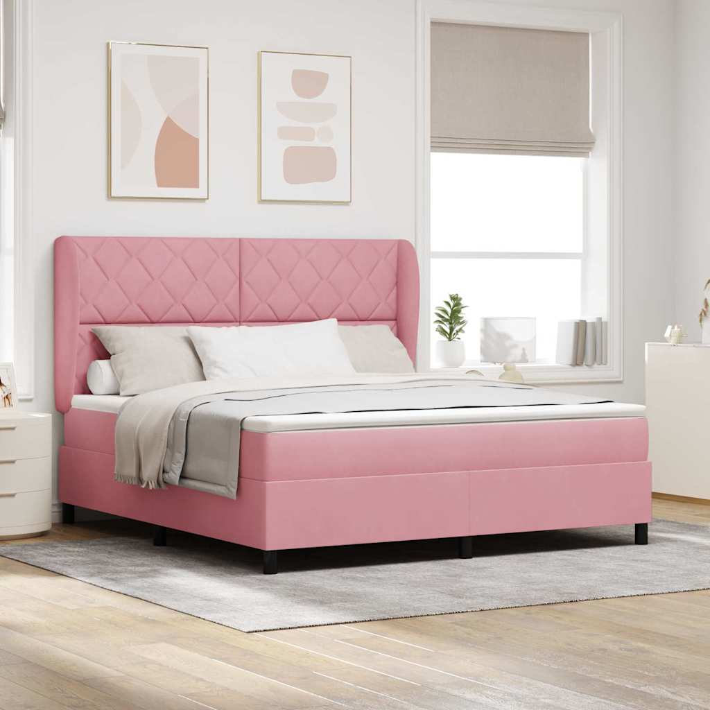 Box spring seng med hovedgærde Lyserød 200 x 180 cm Fløjl