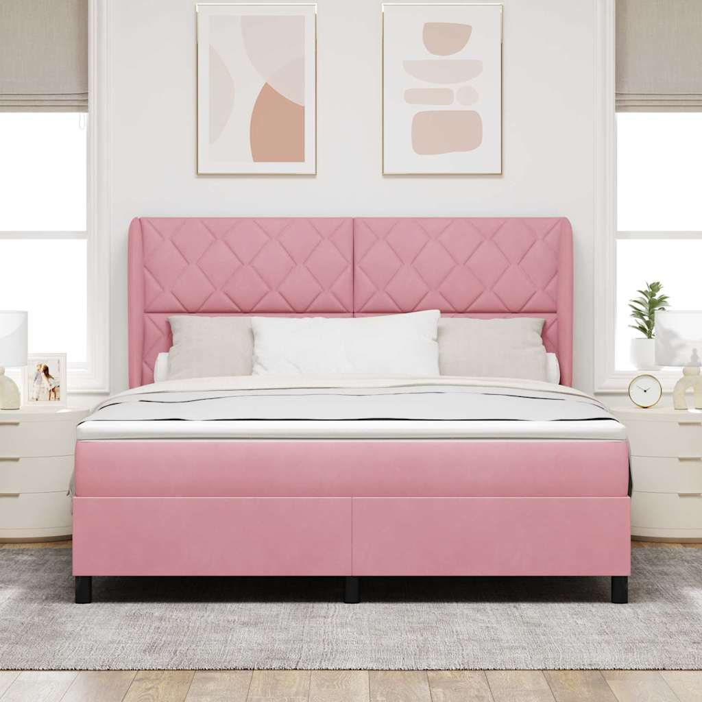 Box spring seng med hovedgærde Lyserød 200 x 180 cm Fløjl
