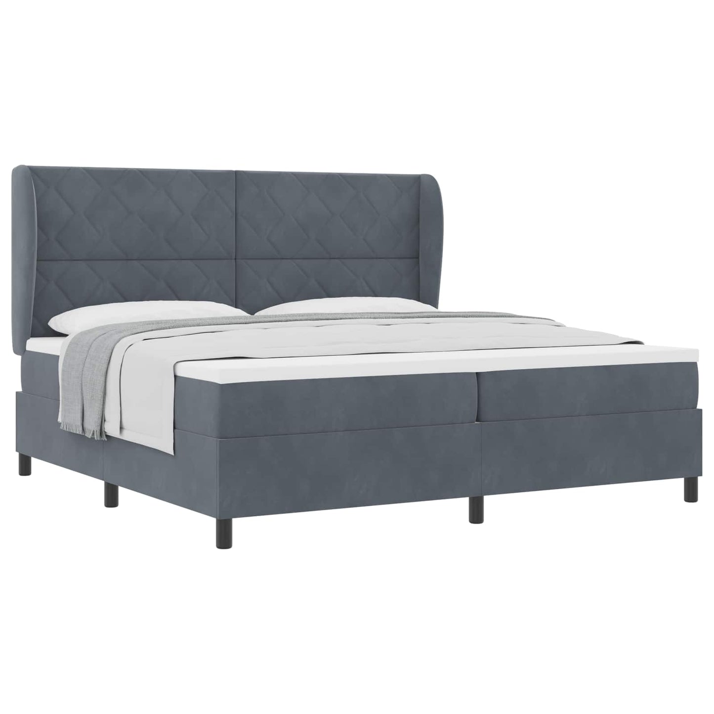 Box spring seng med hovedgærde Mørkegrå 200 x 200 cm Fløjl