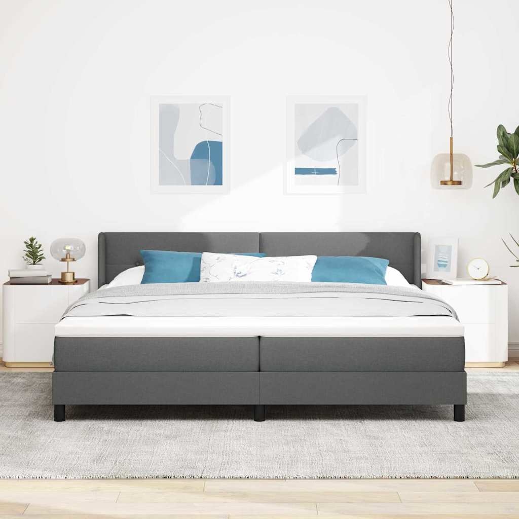 Box spring seng med hovedgærde Mørkegrå 200 x 200 cm Stof