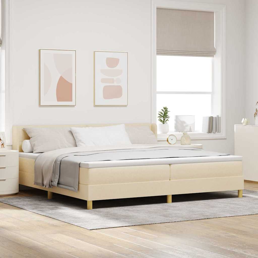 Box spring seng med hovedgærde Creme 200 x 200 cm Stof