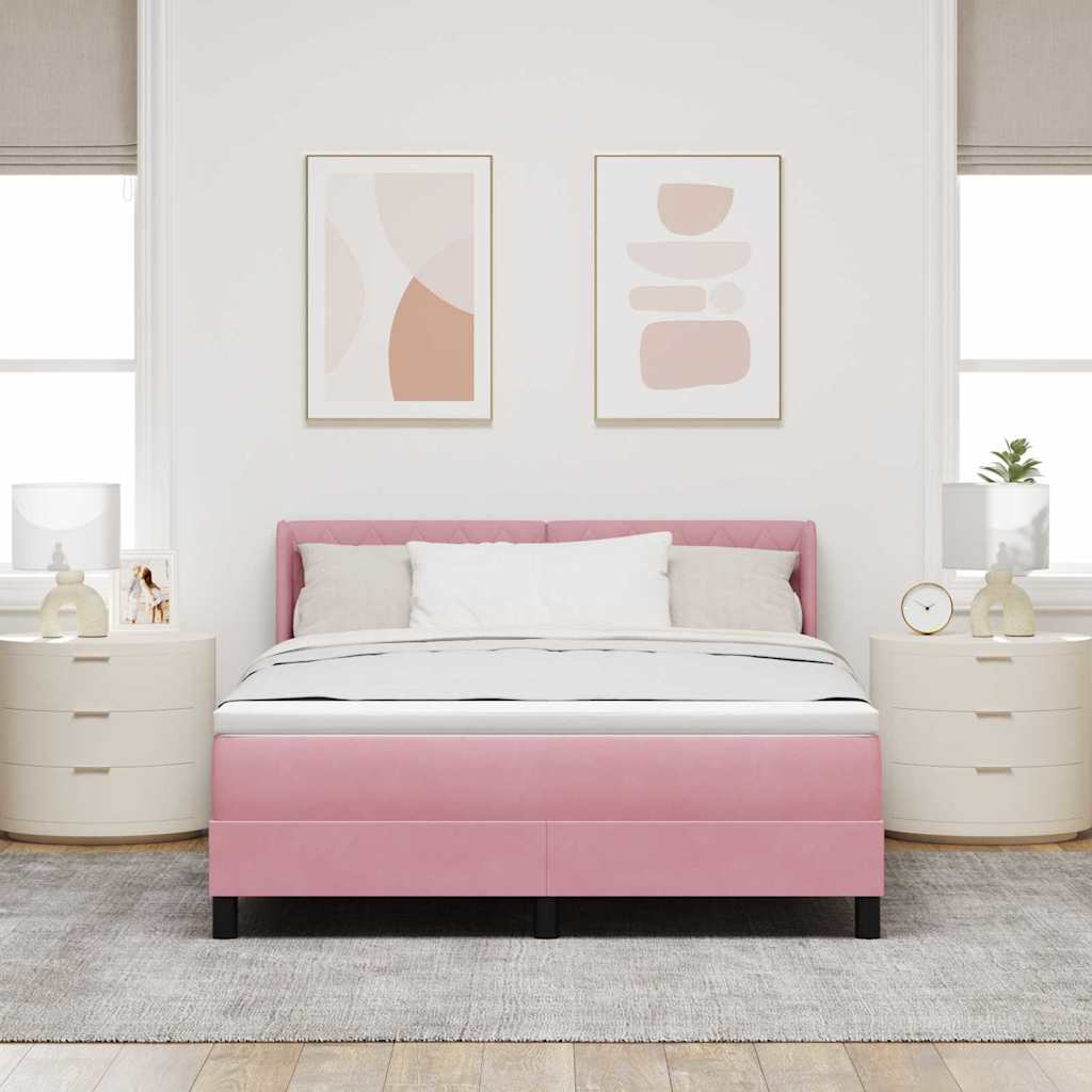 Box spring seng med hovedgærde Lyserød 200 x 140 cm Fløjl