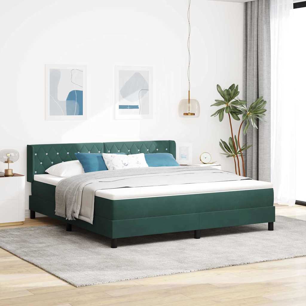 Box spring seng med hovedgærde Mørkegrøn 200 x 180 cm Fløjl