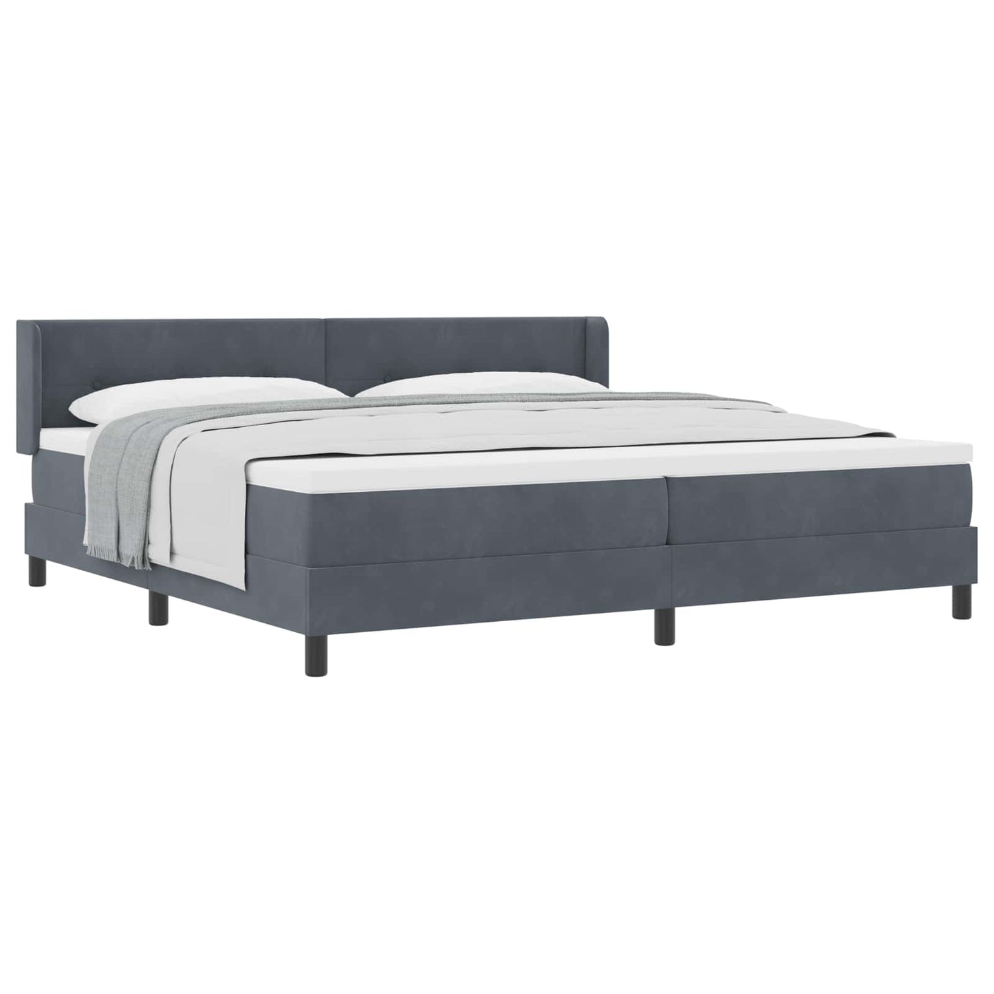Box spring seng med hovedgærde Mørkegrå 200 x 200 cm Fløjl