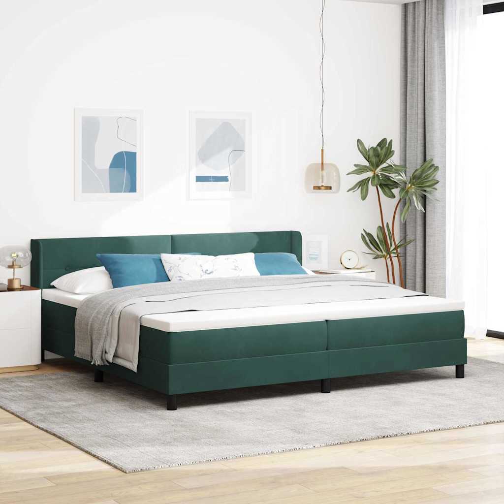 Box spring seng med hovedgærde Mørkegrøn 200 x 200 cm Fløjl