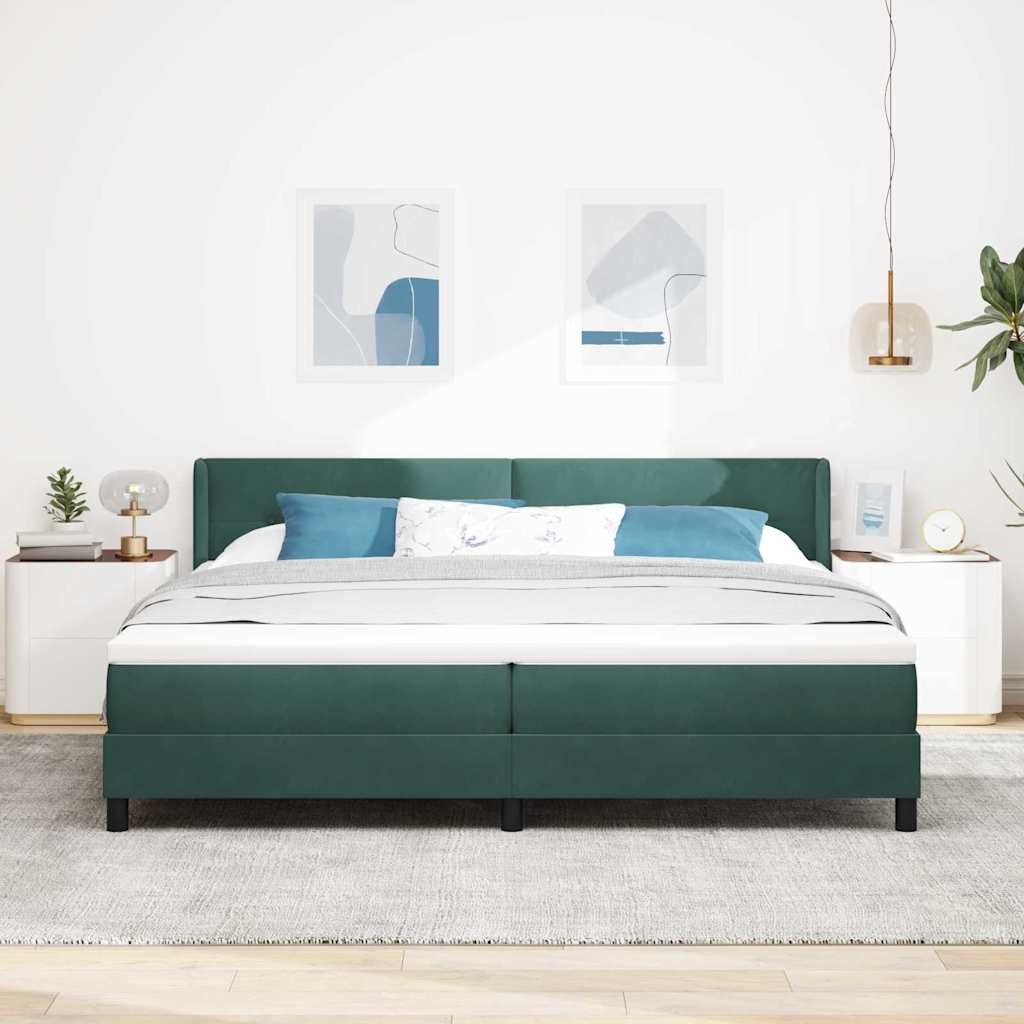 Box spring seng med hovedgærde Mørkegrøn 200 x 200 cm Fløjl