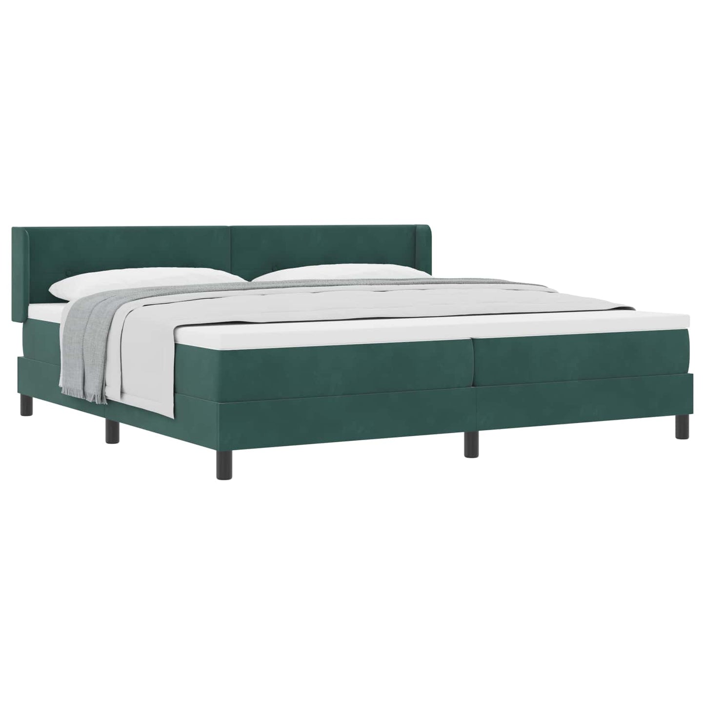 Box spring seng med hovedgærde Mørkegrøn 200 x 200 cm Fløjl