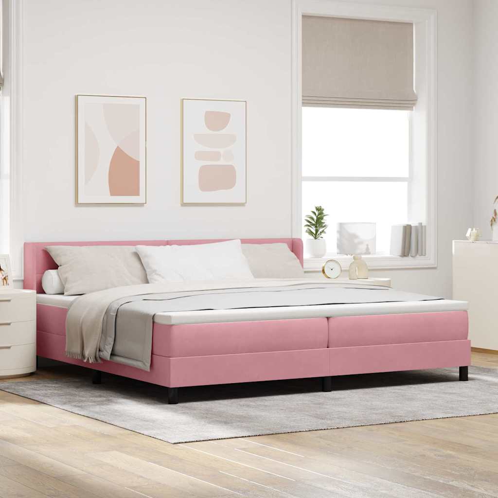 Box spring seng med hovedgærde Lyserød 200 x 200 cm Fløjl