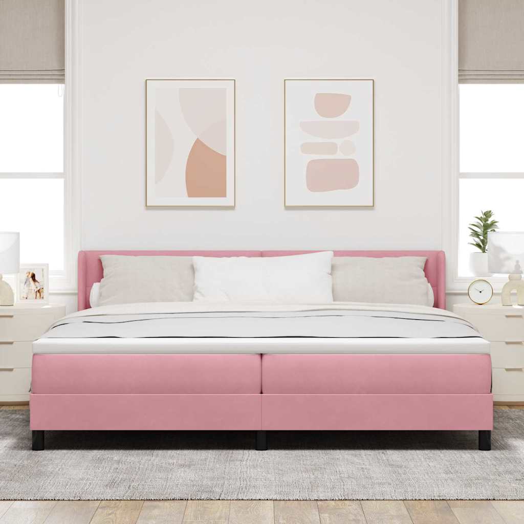 Box spring seng med hovedgærde Lyserød 200 x 200 cm Fløjl
