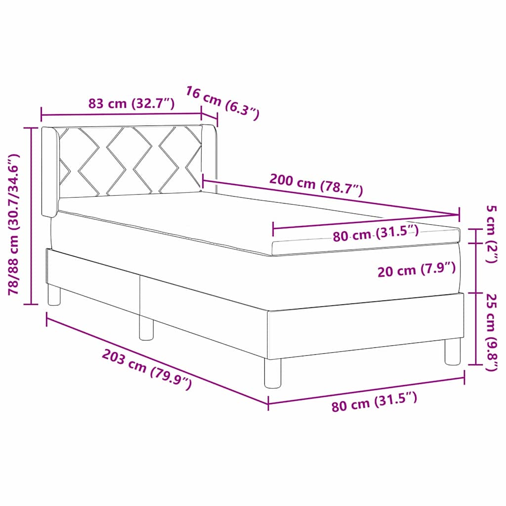 Box spring seng med hovedgærde Mørkegrå 200 x 80 cm Fløjl