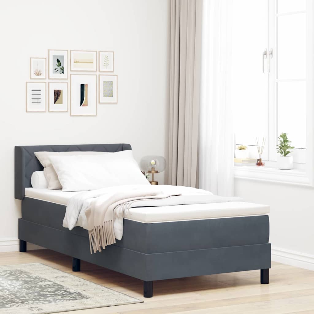 Box spring seng med hovedgærde Mørkegrå 190 x 90 cm Fløjl
