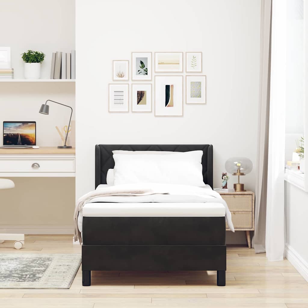 Box spring seng med hovedgærde Sort 190 x 90 cm Fløjl