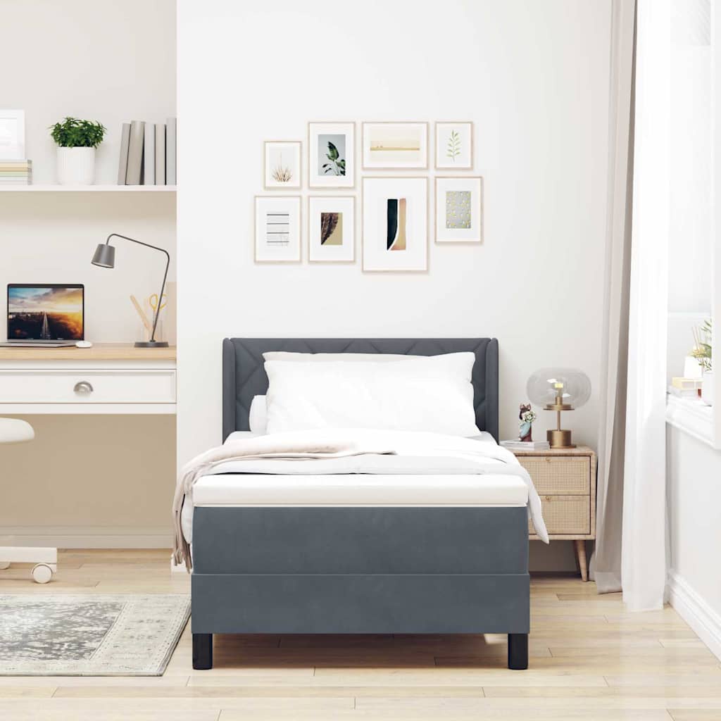 Box spring seng med hovedgærde Mørkegrå 200 x 90 cm Fløjl