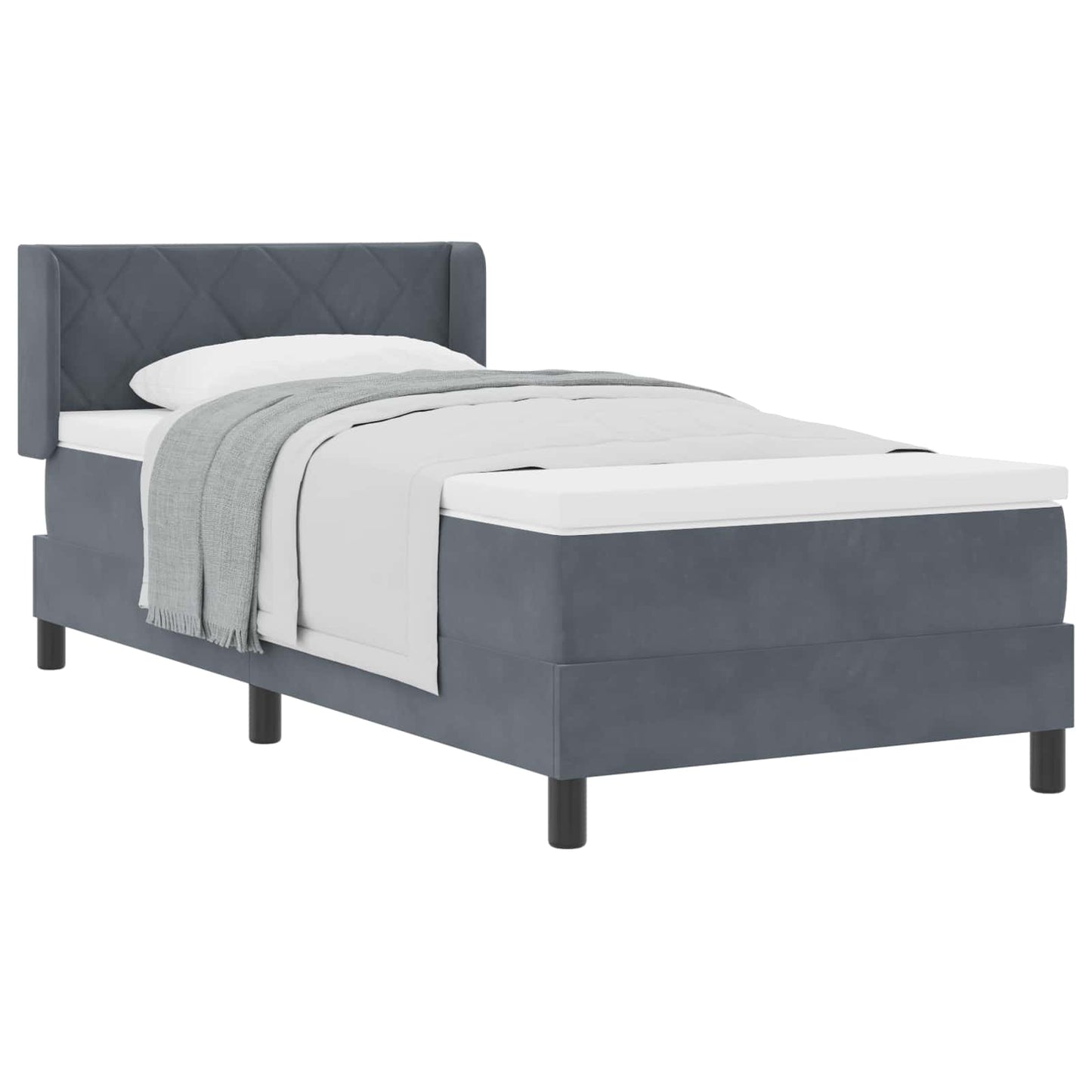 Box spring seng med hovedgærde Mørkegrå 200 x 90 cm Fløjl