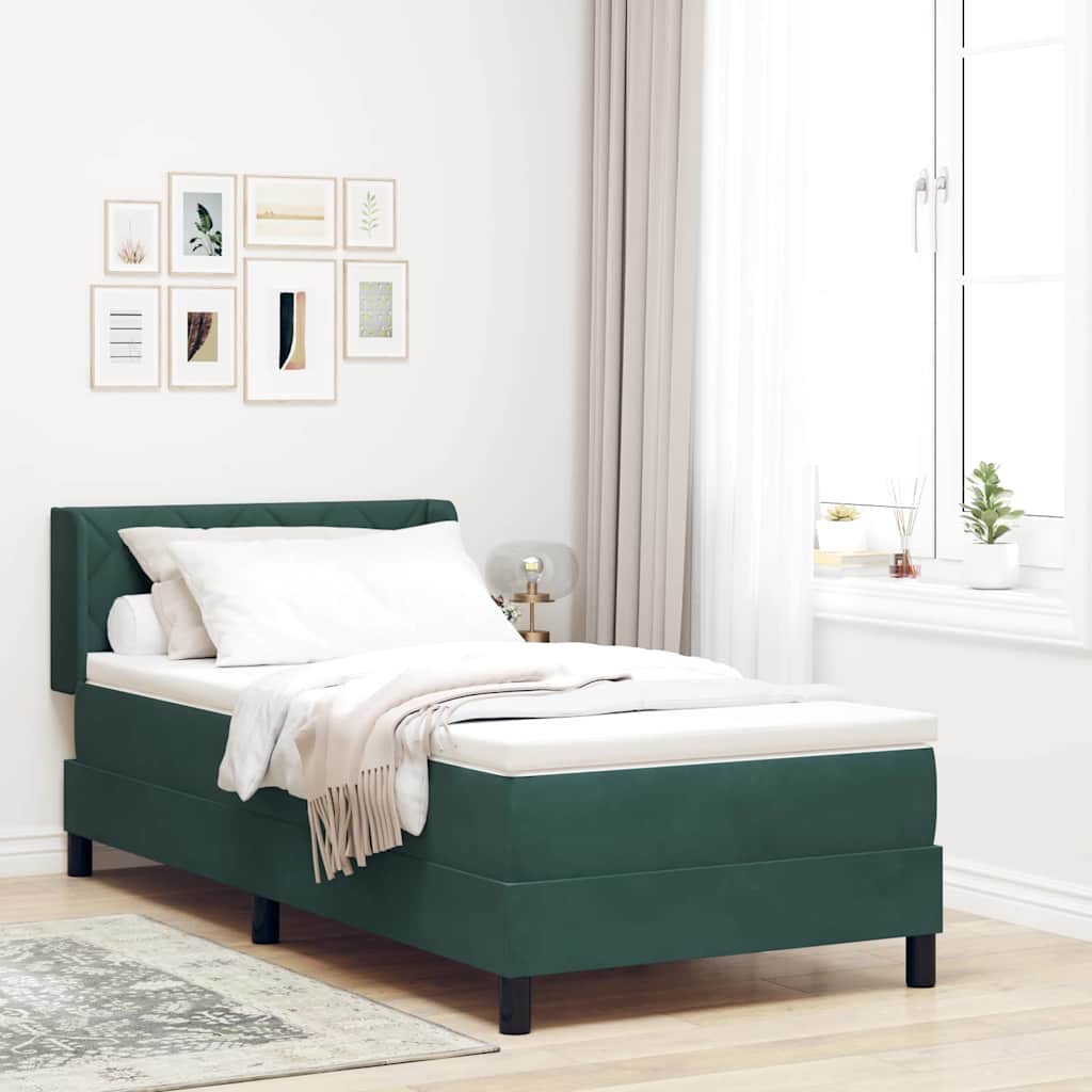 Box spring seng med hovedgærde Mørkegrøn 200 x 90 cm Fløjl