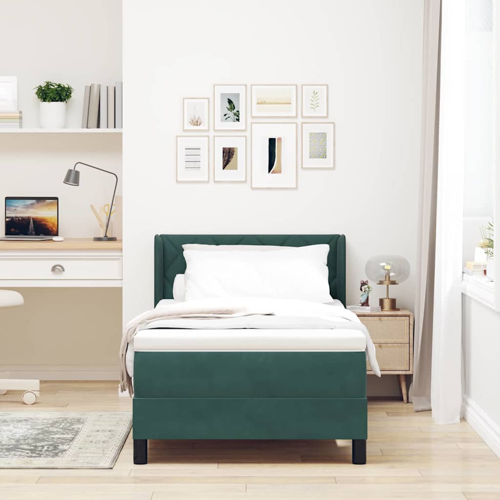 Box spring seng med hovedgærde Mørkegrøn 200 x 90 cm Fløjl