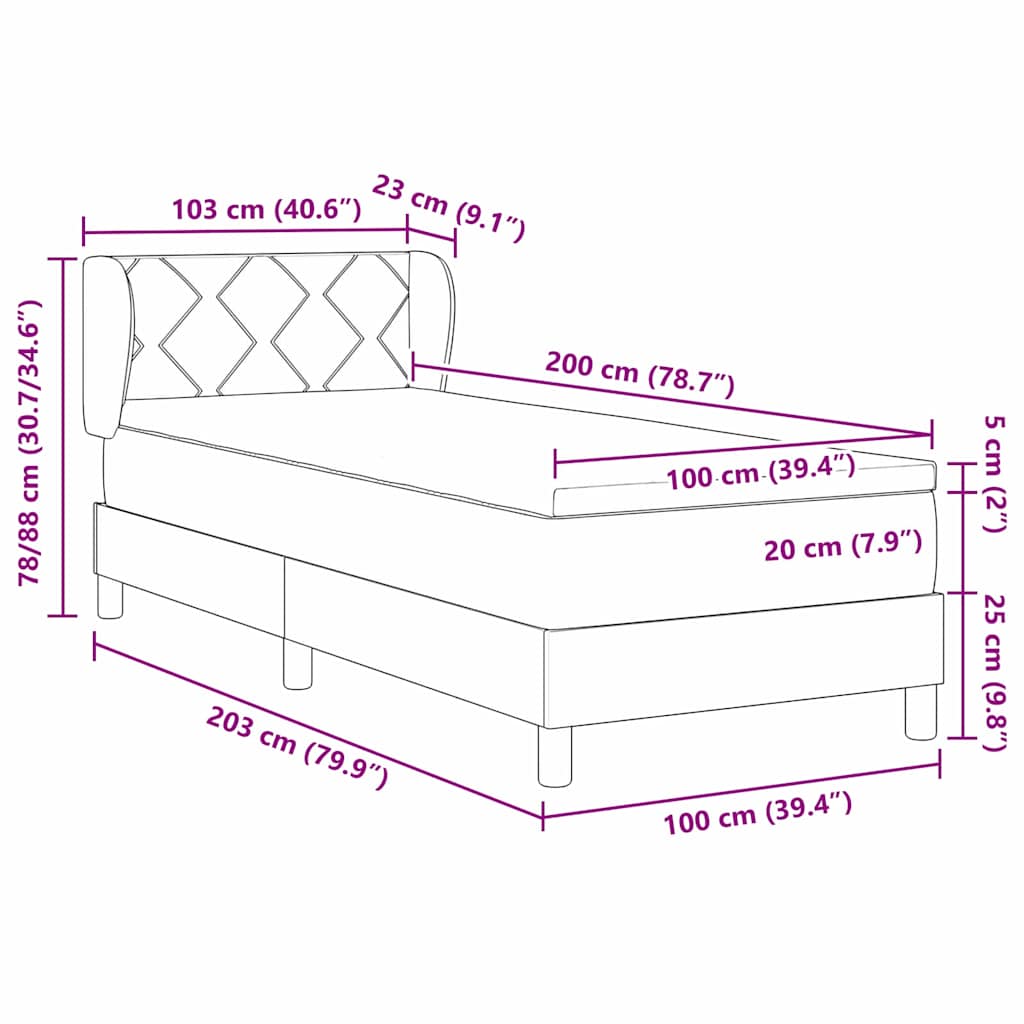 Box spring seng med hovedgærde Sort 200 x 100 cm Fløjl