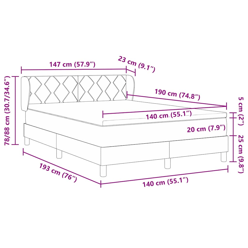 Box spring seng med hovedgærde Lysegrå 190 x 140 cm Fløjl
