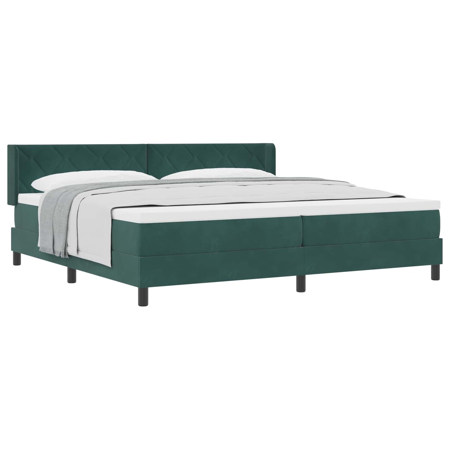 Box spring seng med hovedgærde Mørkegrøn 200 x 200 cm Fløjl