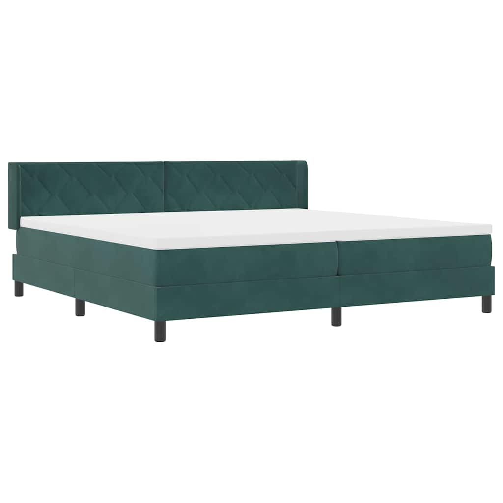 Box spring seng med hovedgærde Mørkegrøn 200 x 200 cm Fløjl