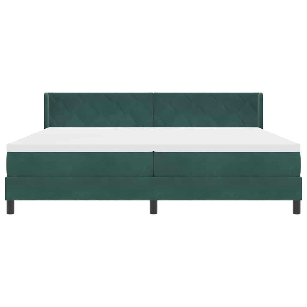 Box spring seng med hovedgærde Mørkegrøn 200 x 200 cm Fløjl
